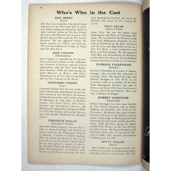 Power and Glory Playbill Premiere Performance December 1958 Eric Berry - Picture 6 of 7